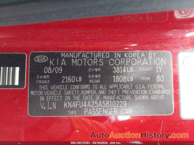 KIA FORTE EX, KNAFU4A25A5810229