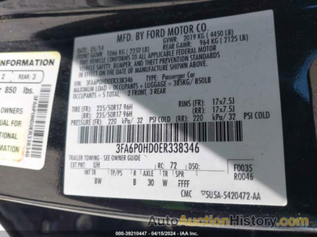 FORD FUSION SE, 3FA6P0HD0ER338346