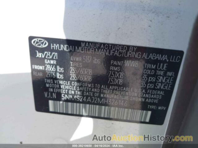 HYUNDAI SANTA FE SEL, 5NMS24AJ2MH326146