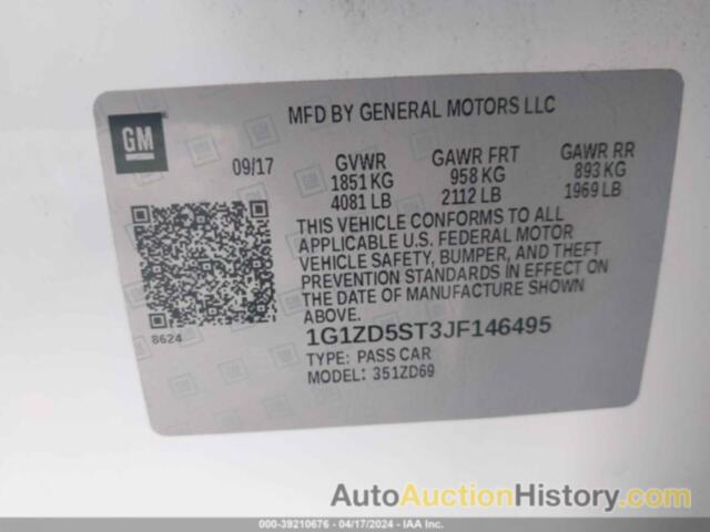 CHEVROLET MALIBU LT, 1G1ZD5ST3JF146495