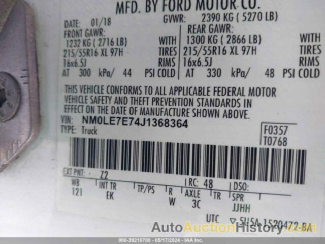 FORD TRANSIT CONNECT XL, NM0LE7E74J1368364