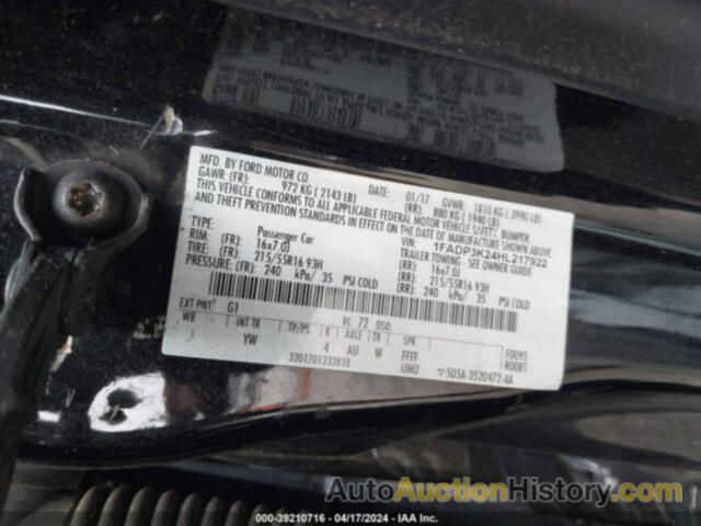 FORD FOCUS SE, 1FADP3K24HL217922