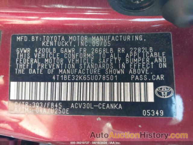 TOYOTA CAMRY LE, 4T1BE32K65U078501