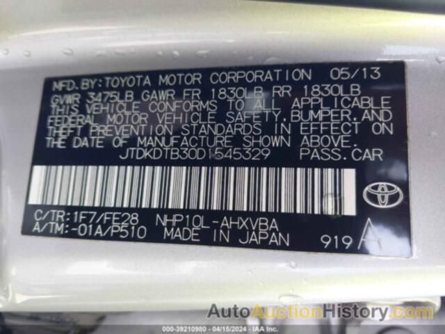 TOYOTA PRIUS C ONE, JTDKDTB30D1545329