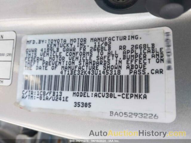 TOYOTA CAMRY LE, 4T1BE32K43U145318