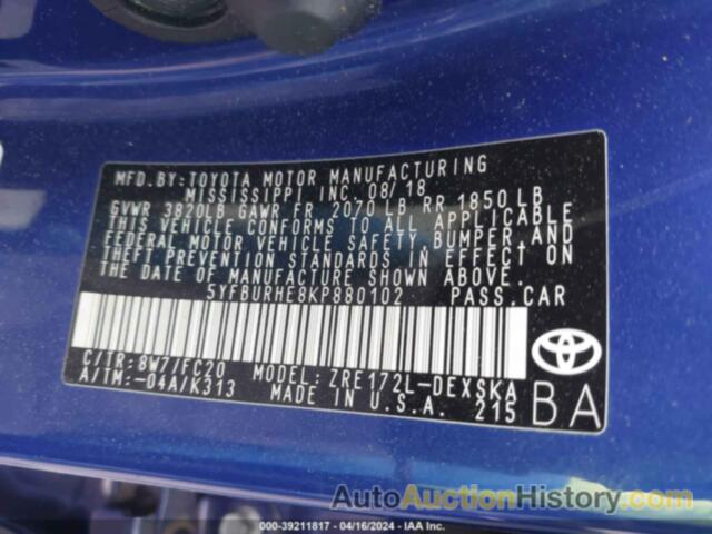 TOYOTA COROLLA L/LE/XLE/SE/XSE, 5YFBURHE8KP880102