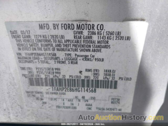 FORD TAURUS SEL, 1FAHP2E86HG114568