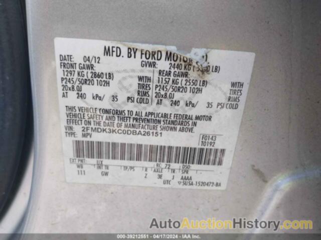 FORD EDGE LIMITED, 2FMDK3KC0DBA26151