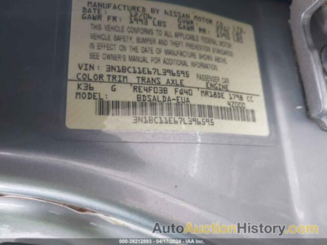 NISSAN VERSA 1.8S, 3N1BC11E67L396595