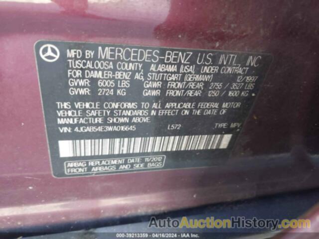 MERCEDES-BENZ ML 320 CLASSIC, 4JGAB54E3WA016645