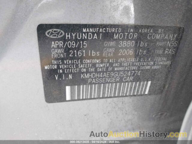 HYUNDAI ELANTRA SE, KMHDH4AE9GU524774