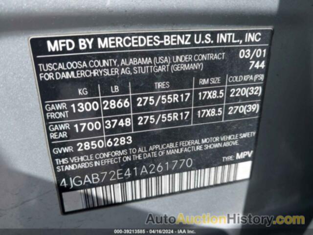 MERCEDES-BENZ ML 430, 4JGAB72E41A261770