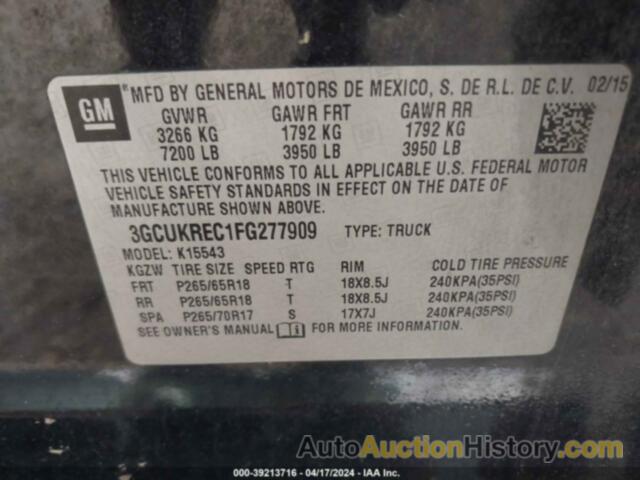 CHEVROLET SILVERADO 1500 2LT, 3GCUKREC1FG277909