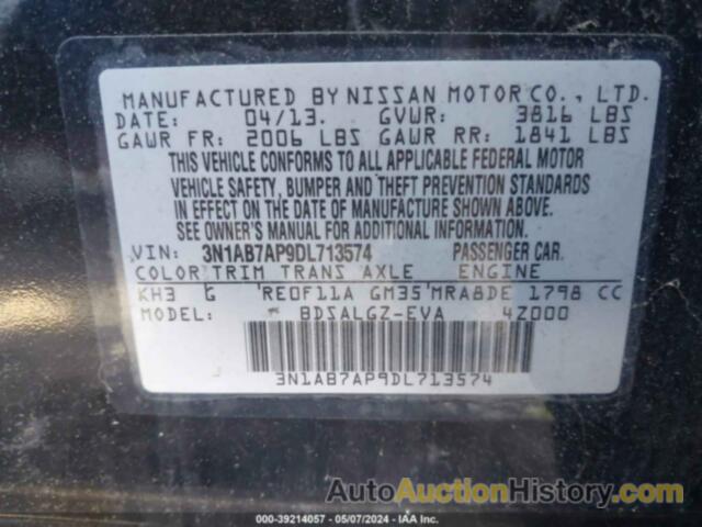 NISSAN SENTRA S/SV/SR/SL, 3N1AB7AP9DL713574