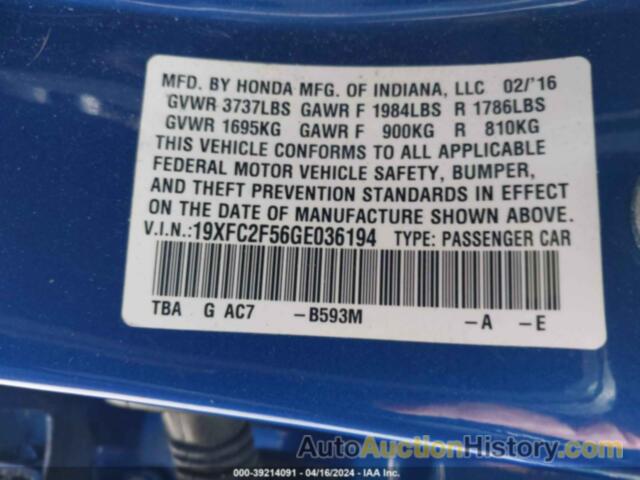 HONDA CIVIC LX, 19XFC2F56GE036194