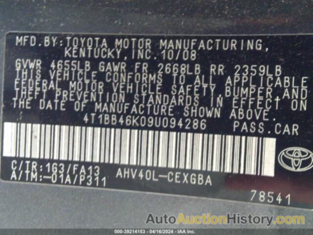 TOYOTA CAMRY HYBRID, 4T1BB46K09U094286