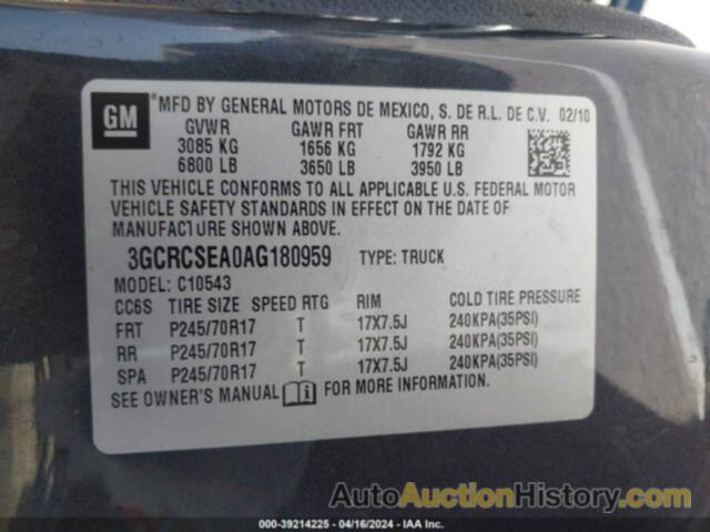 CHEVROLET SILVERADO 1500 LT, 3GCRCSEA0AG180959