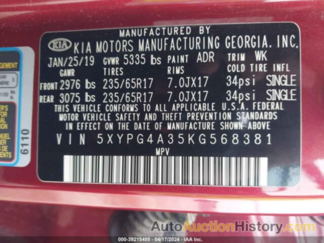 KIA SORENTO L/LX, 5XYPG4A35KG568381