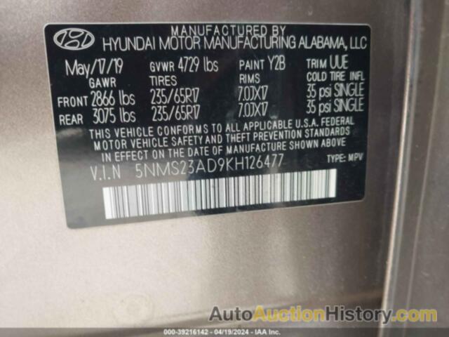 HYUNDAI SANTA FE SE, 5NMS23AD9KH126477