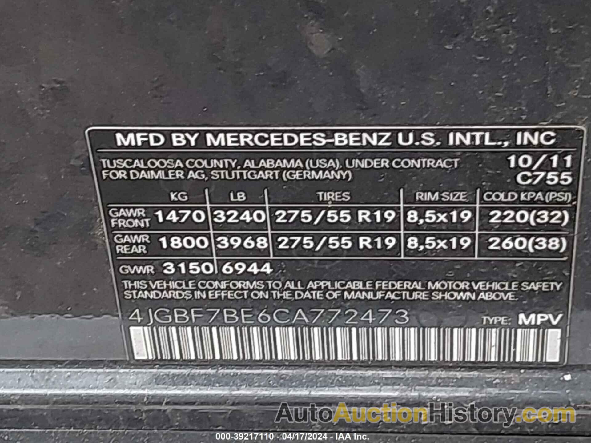 MERCEDES-BENZ GL 450 450 4MATIC, 4JGBF7BE6CA772473