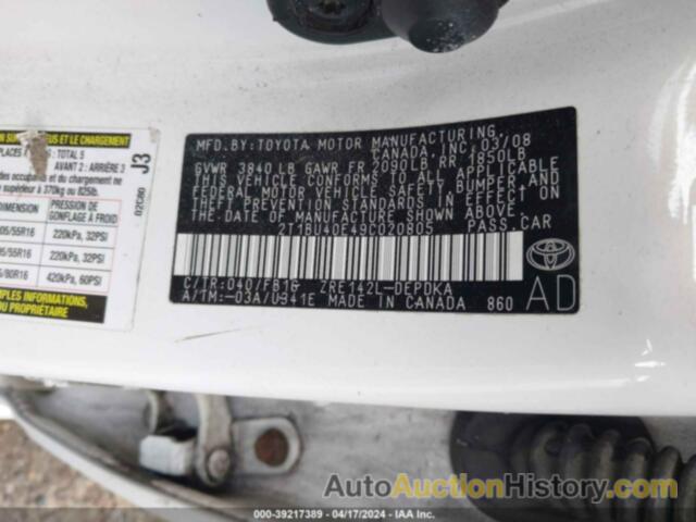 TOYOTA COROLLA S/LE/XLE, 2T1BU40E49C020805