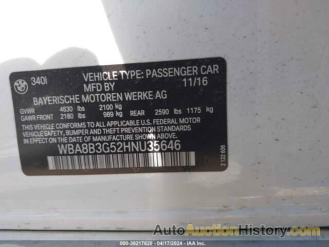 BMW 340I I, WBA8B3G52HNU35646