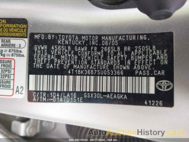 TOYOTA AVALON XLS, 4T1BK36B75U053366