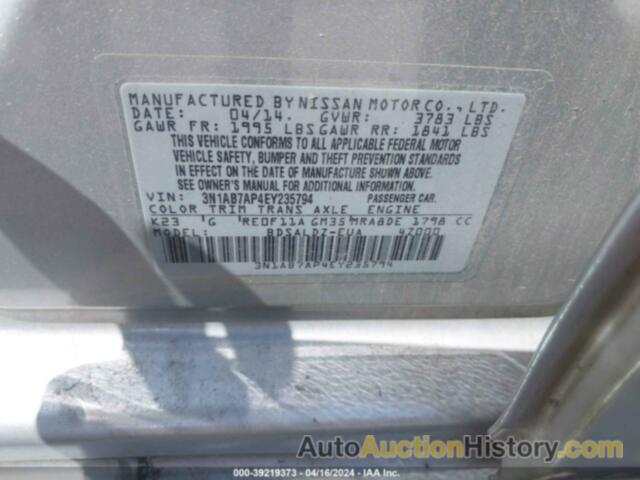 NISSAN SENTRA FE+ S/FE+ SV/S/SL/SR/SV, 3N1AB7AP4EY235794