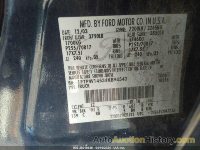 FORD F-150 FX4/LARIAT/XLT, 1FTPW14534KB94543