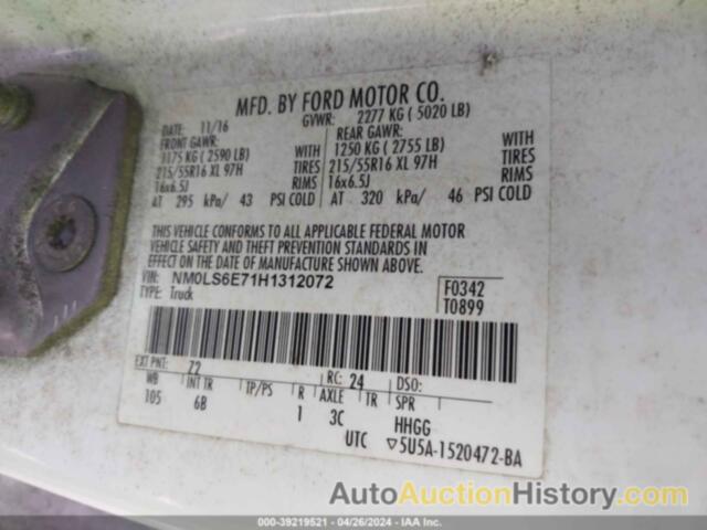 FORD TRANSIT CONNECT XL, NM0LS6E71H1312072