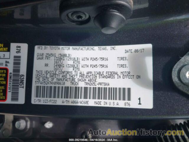 TOYOTA TACOMA SR5, 5TFAX5GN7HX098610