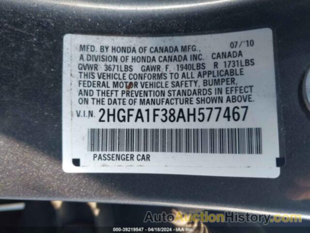 HONDA CIVIC VP, 2HGFA1F38AH577467