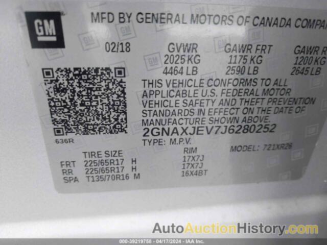 CHEVROLET EQUINOX LT, 2GNAXJEV7J6280252