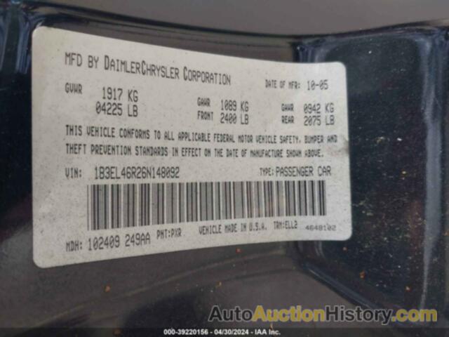 DODGE STRATUS SDN SXT, 1B3EL46R26N148092