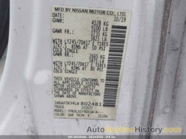 NISSAN NV CARGO NV2500 HD SV STANDARD ROOF V8, 1N6AF0KY4LN802481