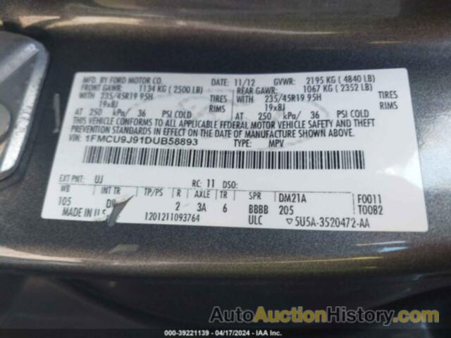 FORD ESCAPE TITANIUM, 1FMCU9J91DUB58893