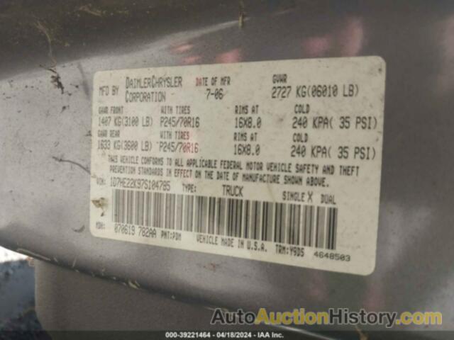 DODGE DAKOTA ST, 1D7HE22K97S104795