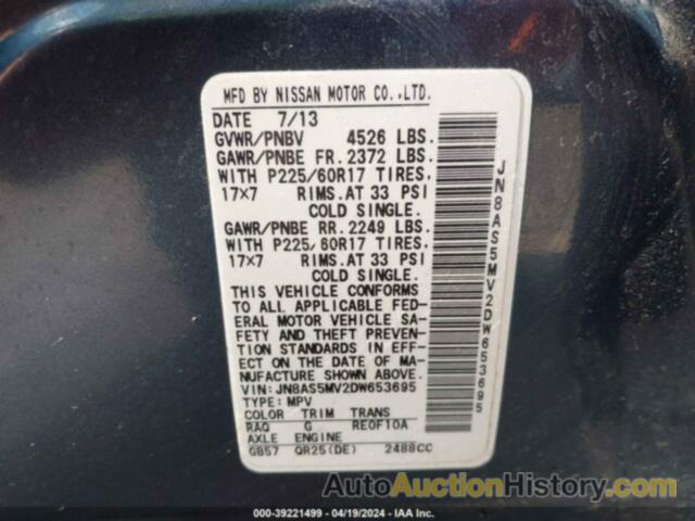 NISSAN ROGUE SV, JN8AS5MV2DW653695