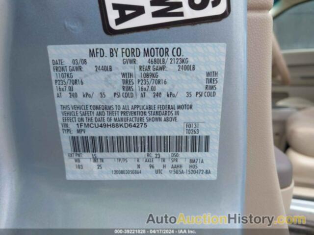 FORD ESCAPE HYBRID, 1FMCU49H88KD64275