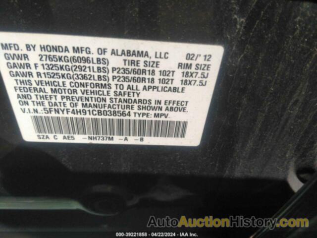 HONDA PILOT TOURING, 5FNYF4H91CB038564