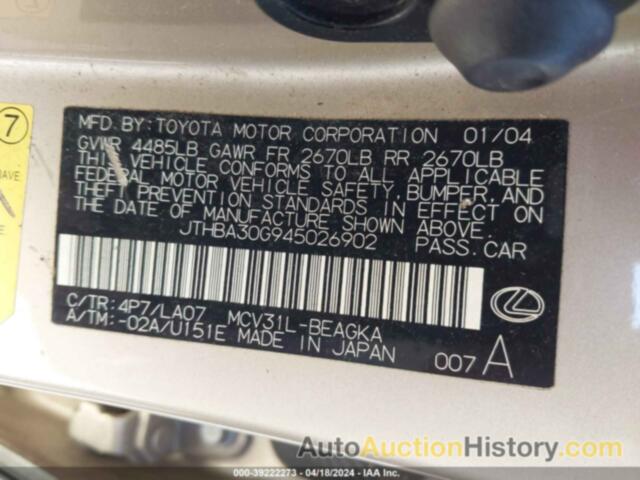 LEXUS ES 330, JTHBA30G945026902