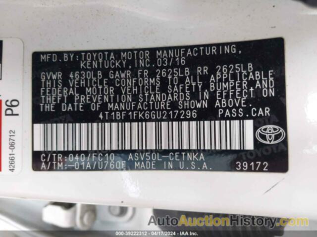 TOYOTA CAMRY LE, 4T1BF1FK6GU217296