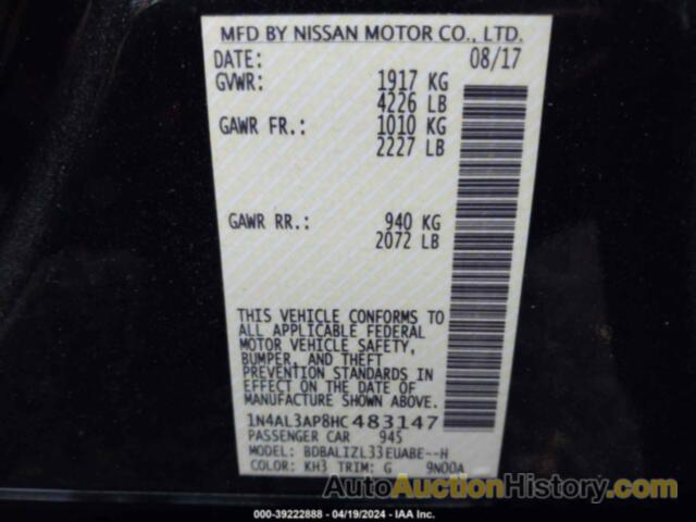 NISSAN ALTIMA 2.5/S/SV/SL/SR, 1N4AL3AP8HC483147