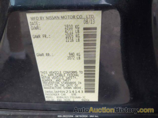 NISSAN ALTIMA 2.5 S, 1N4AL3AP4EN214143