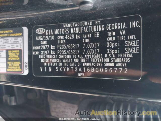 KIA SORENTO LX, 5XYKT3A16BG096772