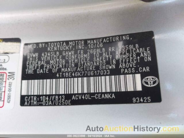 TOYOTA CAMRY LE, 4T1BE46K77U617033