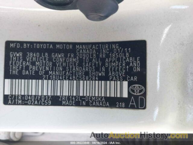 TOYOTA COROLLA S, 2T1BU4EE4BC568284