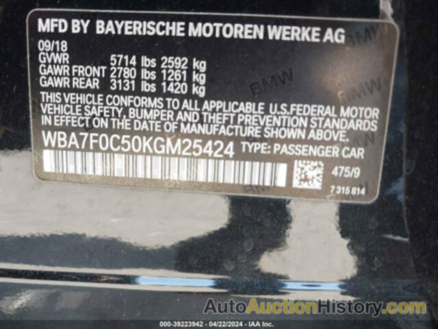 BMW 750I, WBA7F0C50KGM25424