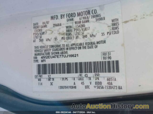 MERCURY MOUNTAINEER, 4M2EU47E77UJ16621