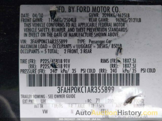 FORD FUSION SPORT, 3FAHP0KC1AR355899